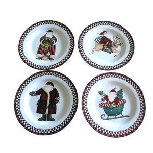 4 Sakura Debbie Mumm Santa's Spirit Salad Plates Holiday Christmas Dinnerware